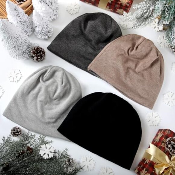 Fleece Lined Slouchy Winter Beanie Hat Unisex One Size Warm Knit main image 4